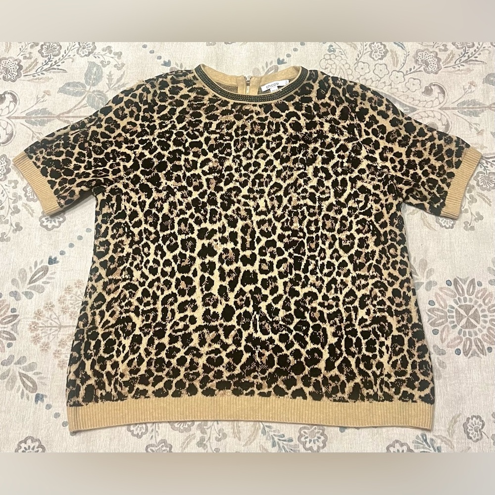 Chico’s Embellished Crewneck Animal-Print Sweater Size XL (3)